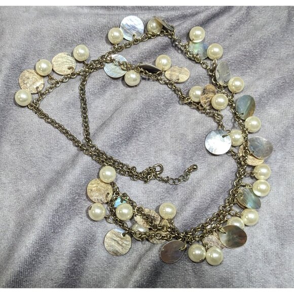 Bohemian Glam Faux Pearl Shell Disc Charm Necklace - Picture 7 of 7